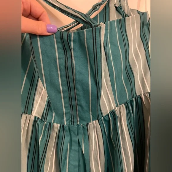 Collectif Teal and White Striped Midi Dress - Picture 4 of 5